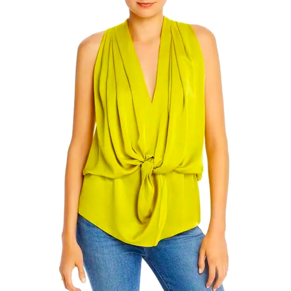 Ramy Brook Women's Marie Sleeveless Knot Front Top in chartreuse ––NWT
